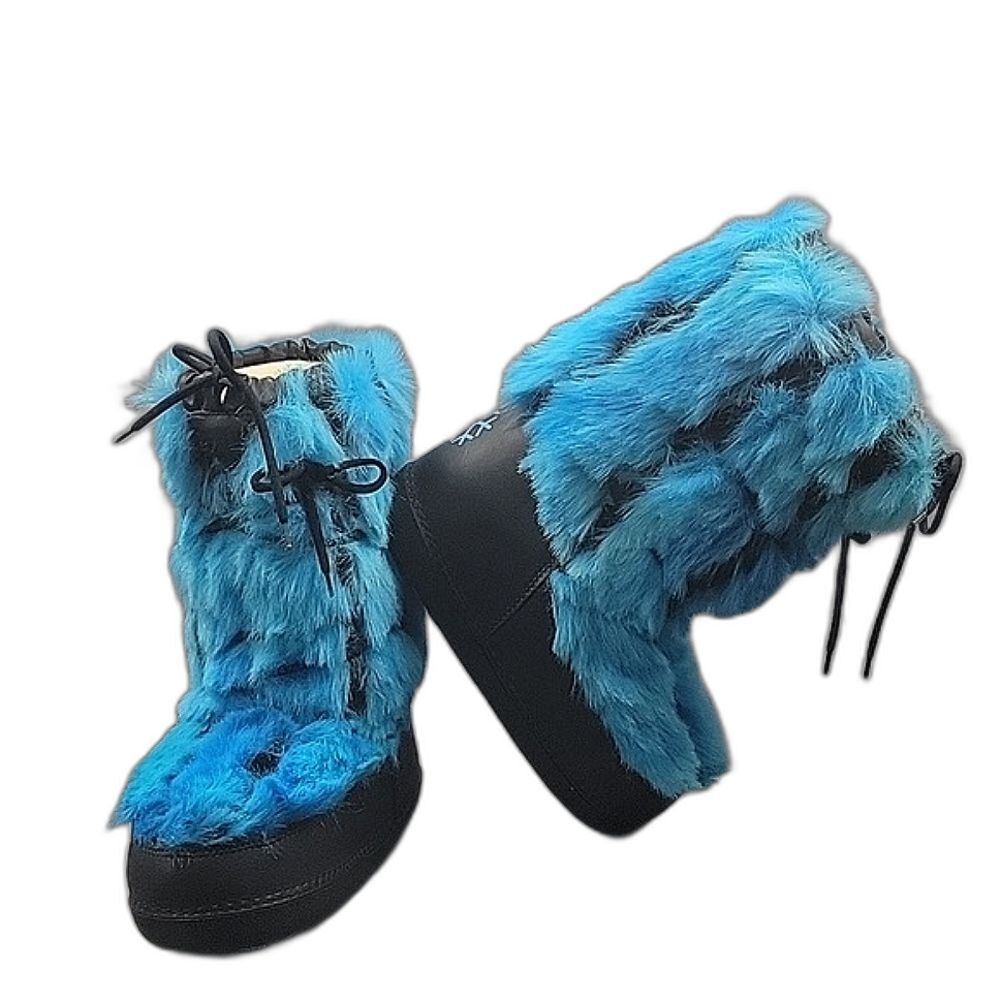 Vintage Modes 90s Yeti Snow Boots Faux Fur Blue Fluffy Apres Ski Womens 38-40